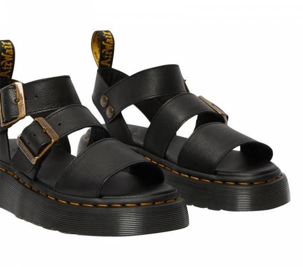 ★Dr.Martens★ Griffin Black Quad Sandals 25720001 Gryphon Pisa Leather Platform Sandals in Black | Dr. Martens