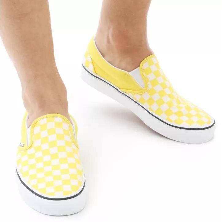 Yellow vans checkerboard slip on sale on