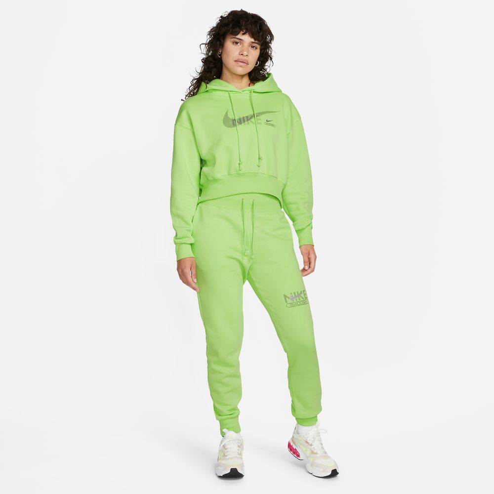 Nike women's sportswear online neon swoosh fleece pants