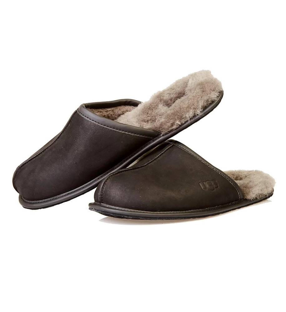 Mens ugg scuff leather slippers hot sale