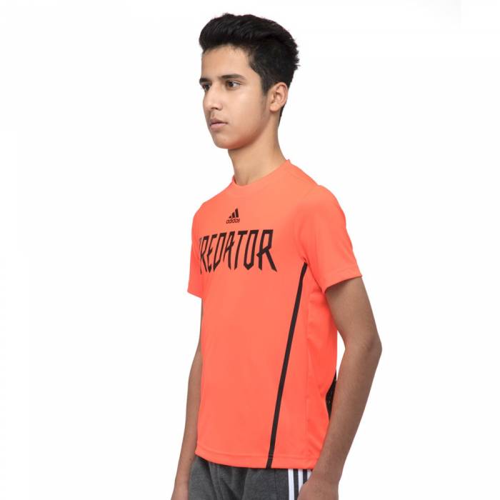 ADIDAS Boys Orange YB Messi Icon Striped V-Neck Jersey T-shirt